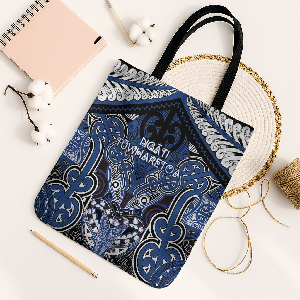 Aotearoa Iwi Ngati Tuwharetoa Tote Bag Maori Kowhaiwhai Pattern LT19 Black Strap One Size Blue - Polynesian Pride