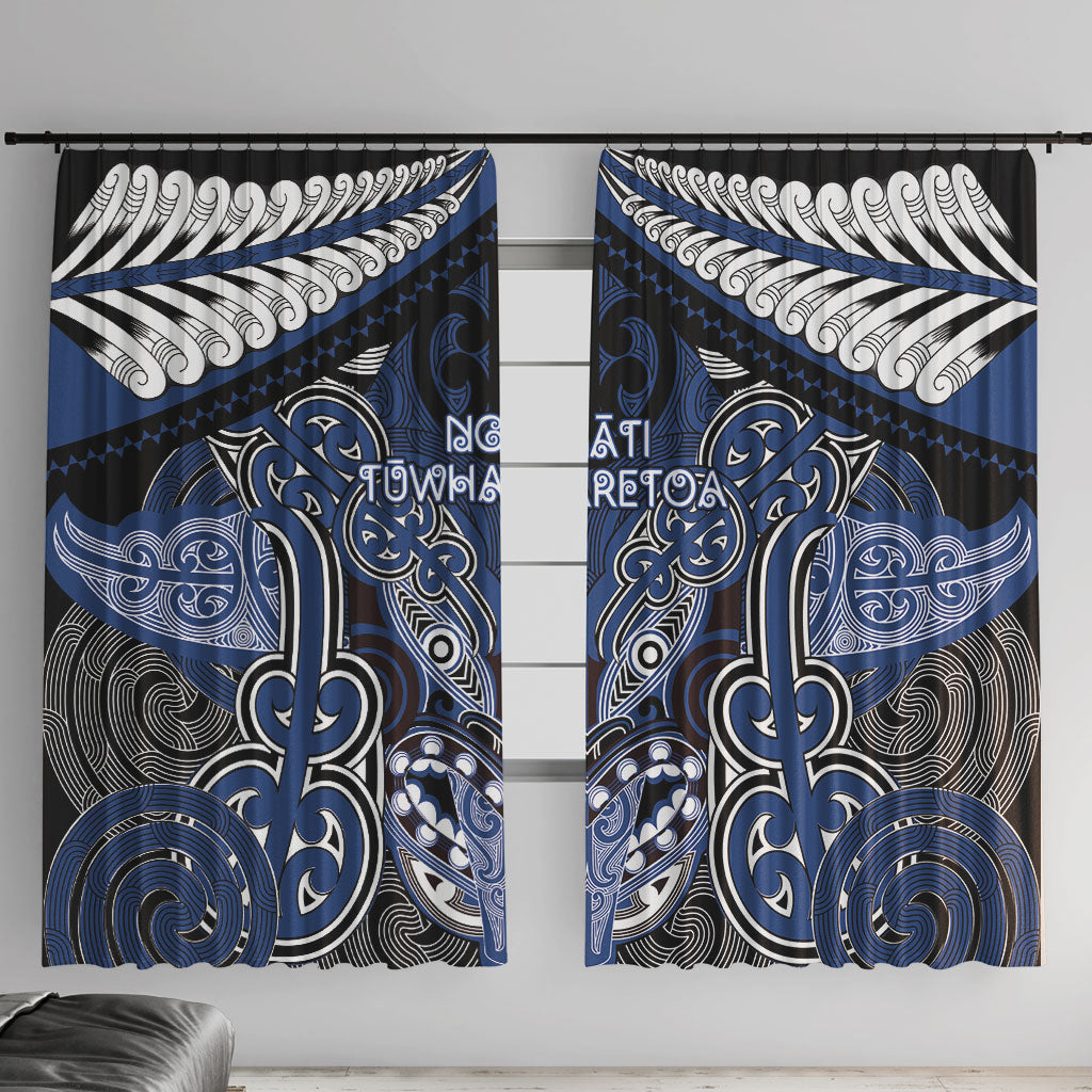 Aotearoa Iwi Ngati Tuwharetoa Window Curtain Maori Kowhaiwhai Pattern LT19 With Hooks Blue - Polynesian Pride