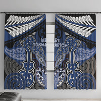 Aotearoa Iwi Ngati Tuwharetoa Window Curtain Maori Kowhaiwhai Pattern LT19 With Hooks Blue - Polynesian Pride