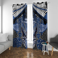 Aotearoa Iwi Ngati Tuwharetoa Window Curtain Maori Kowhaiwhai Pattern LT19 With Grommets Blue - Polynesian Pride