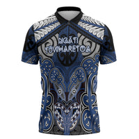 Aotearoa Iwi Ngati Tuwharetoa Personalised Zipper Polo Shirt Maori Kowhaiwhai Pattern LT19 Blue - Polynesian Pride
