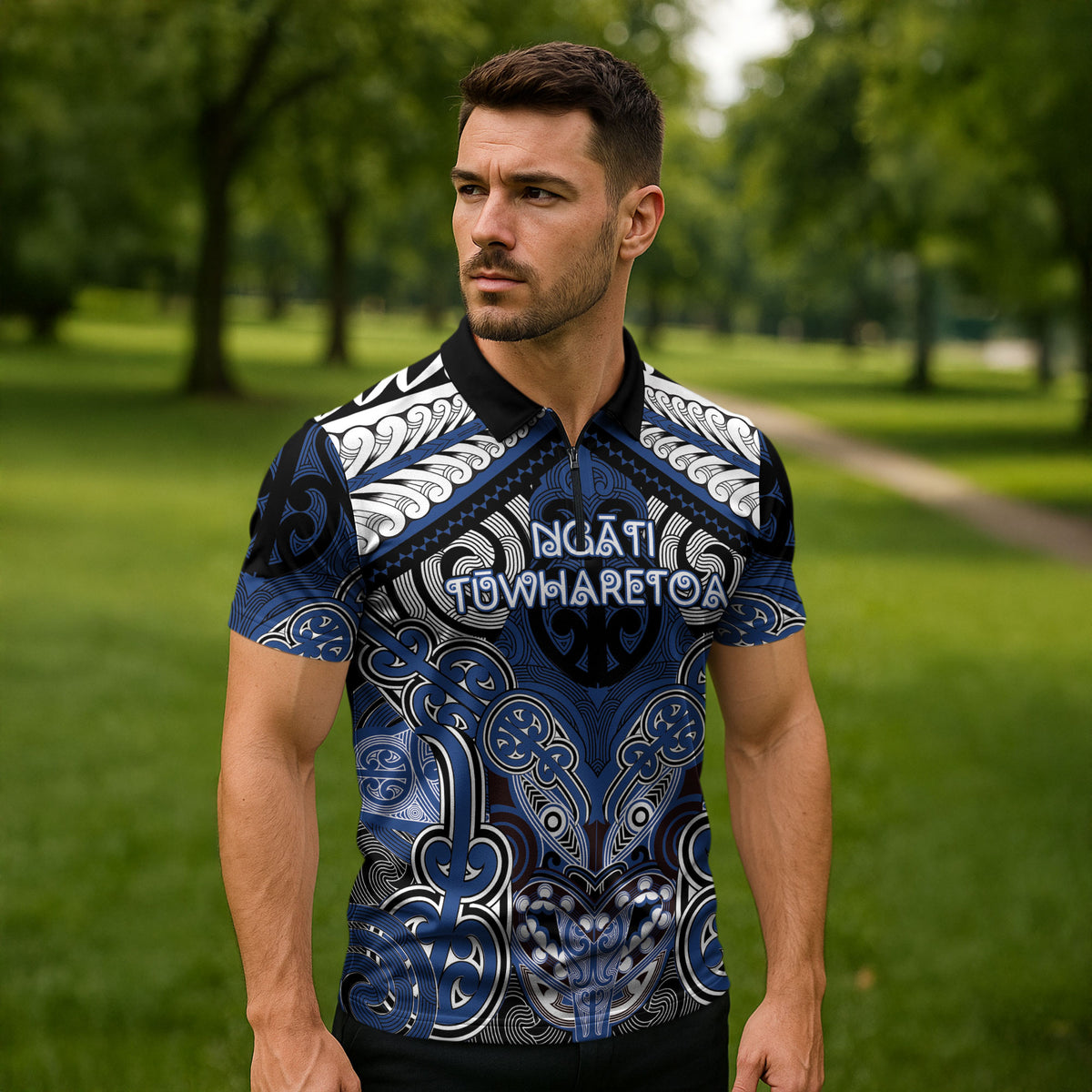 Aotearoa Iwi Ngati Tuwharetoa Personalised Zipper Polo Shirt Maori Kowhaiwhai Pattern LT19 - Polynesian Pride