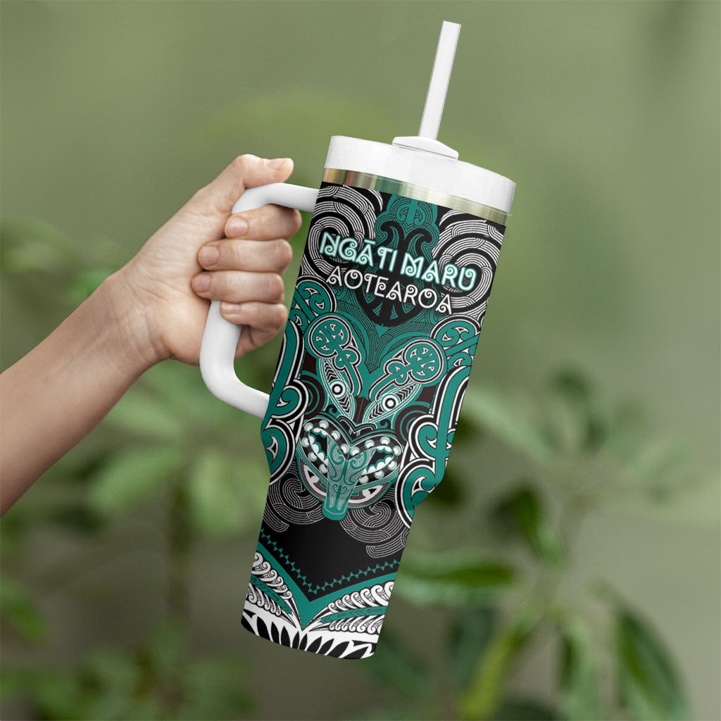 Aotearoa Iwi Ngati Maru Personalised Tumbler With Handle Maori Kowhaiwhai Pattern