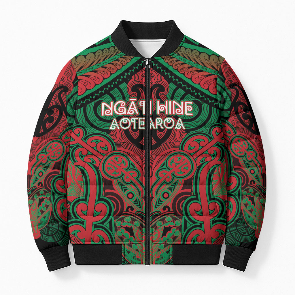 Aotearoa Iwi Ngati Hine Personalised Bomber Puffer Jacket Maori Kowhaiwhai Pattern