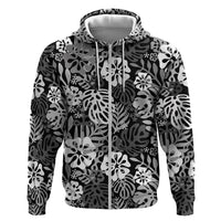 Black Aloha Hawaiian Hoodie Monstera Hibiscus Tropical Pattern LT19 Zip Hoodie Black - Polynesian Pride