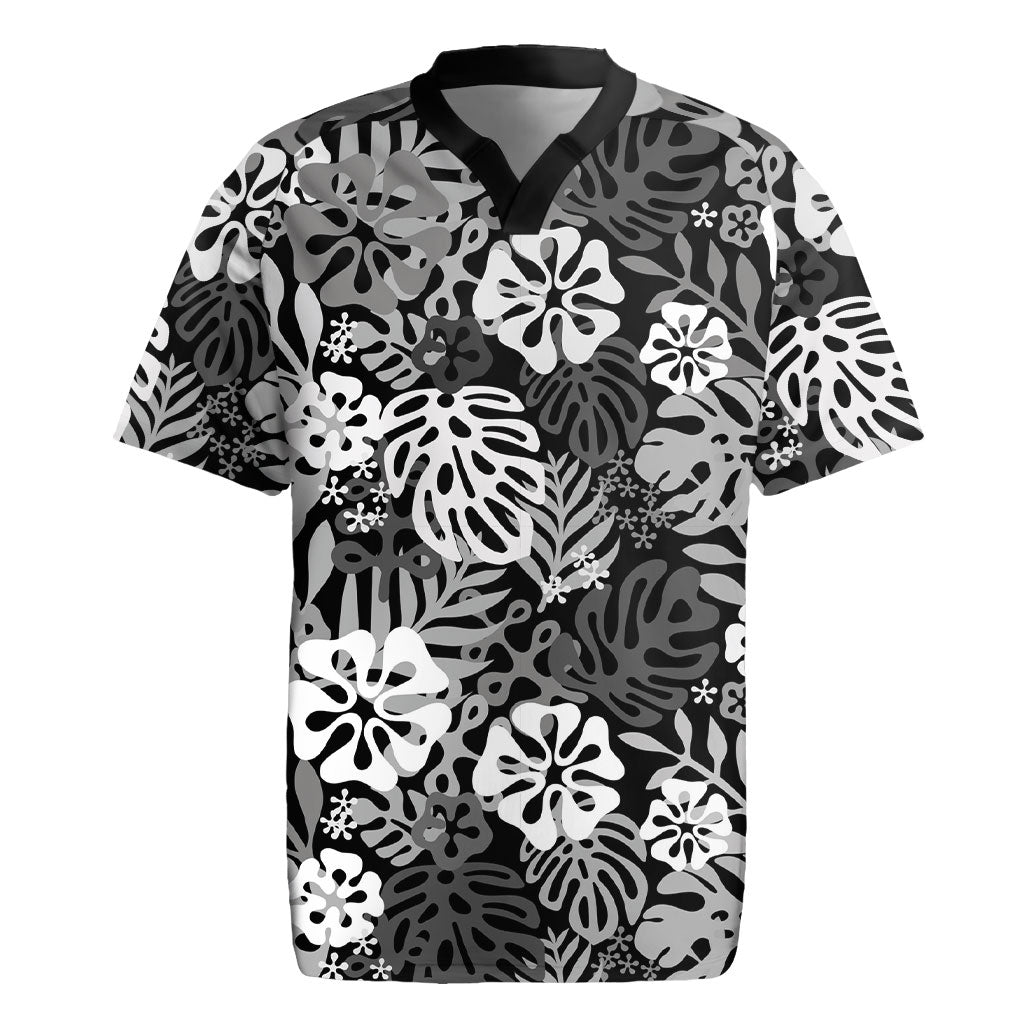 Black Aloha Hawaiian Rugby Jersey Monstera Hibiscus Tropical Pattern LT19 Black - Polynesian Pride
