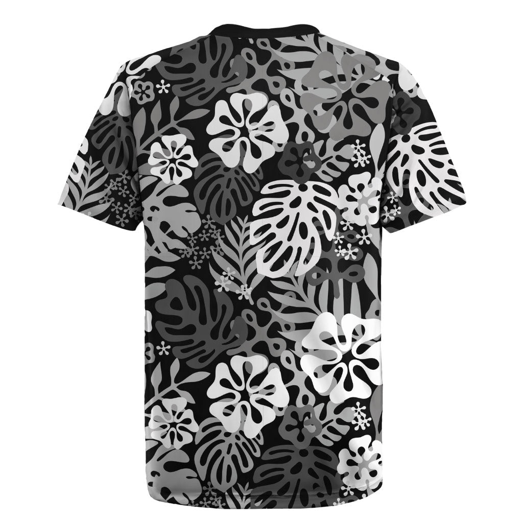 Black Aloha Hawaiian Rugby Jersey Monstera Hibiscus Tropical Pattern LT19 - Polynesian Pride