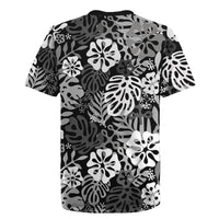 Black Aloha Hawaiian Rugby Jersey Monstera Hibiscus Tropical Pattern LT19 - Polynesian Pride