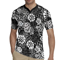 Black Aloha Hawaiian Rugby Jersey Monstera Hibiscus Tropical Pattern LT19 - Polynesian Pride