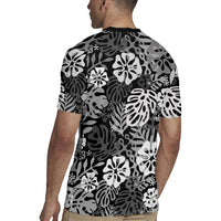 Black Aloha Hawaiian Rugby Jersey Monstera Hibiscus Tropical Pattern LT19 - Polynesian Pride
