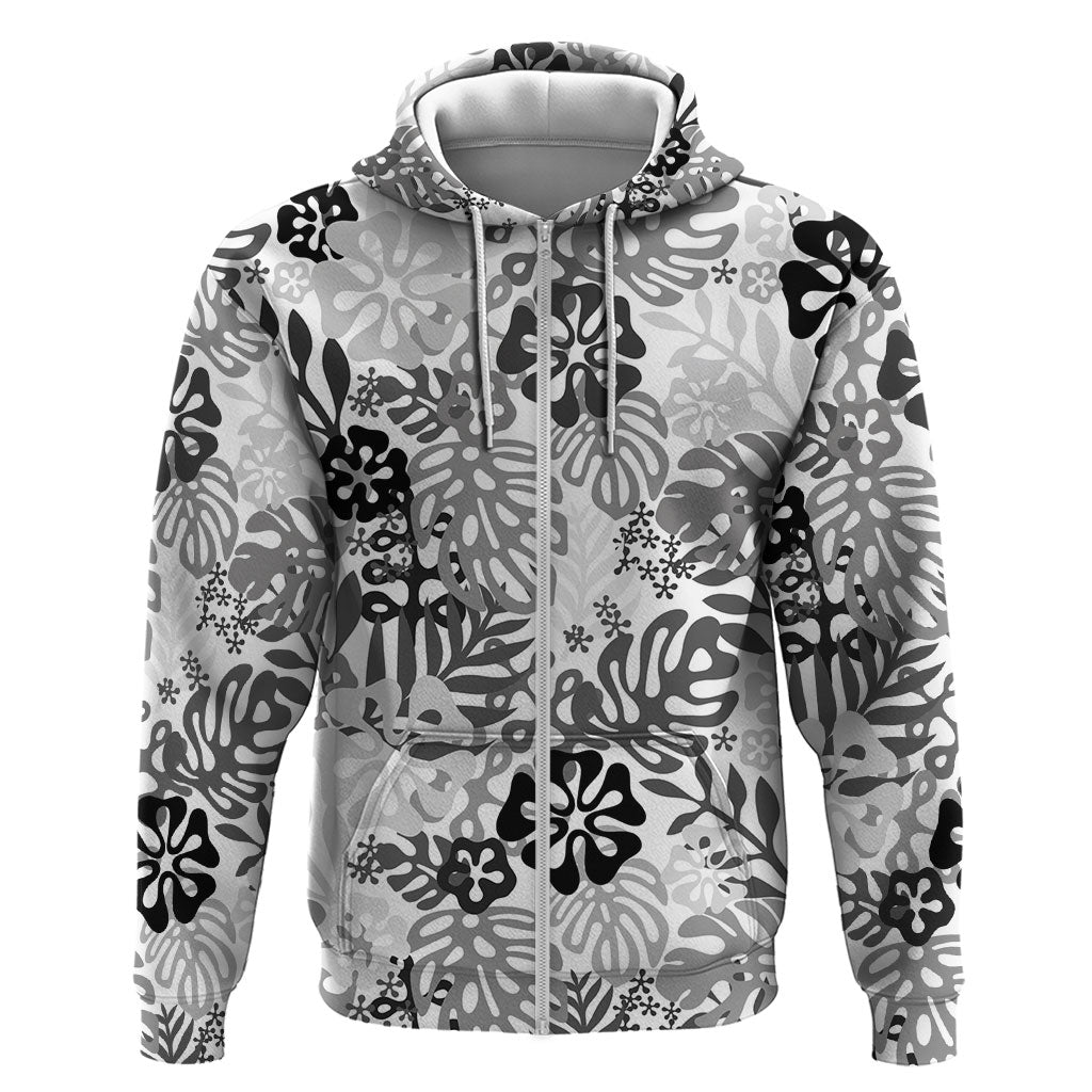 White Aloha Hawaiian Hoodie Monstera Hibiscus Tropical Pattern LT19 Zip Hoodie White - Polynesian Pride