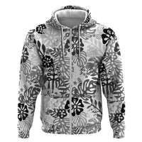 White Aloha Hawaiian Hoodie Monstera Hibiscus Tropical Pattern LT19 Zip Hoodie White - Polynesian Pride