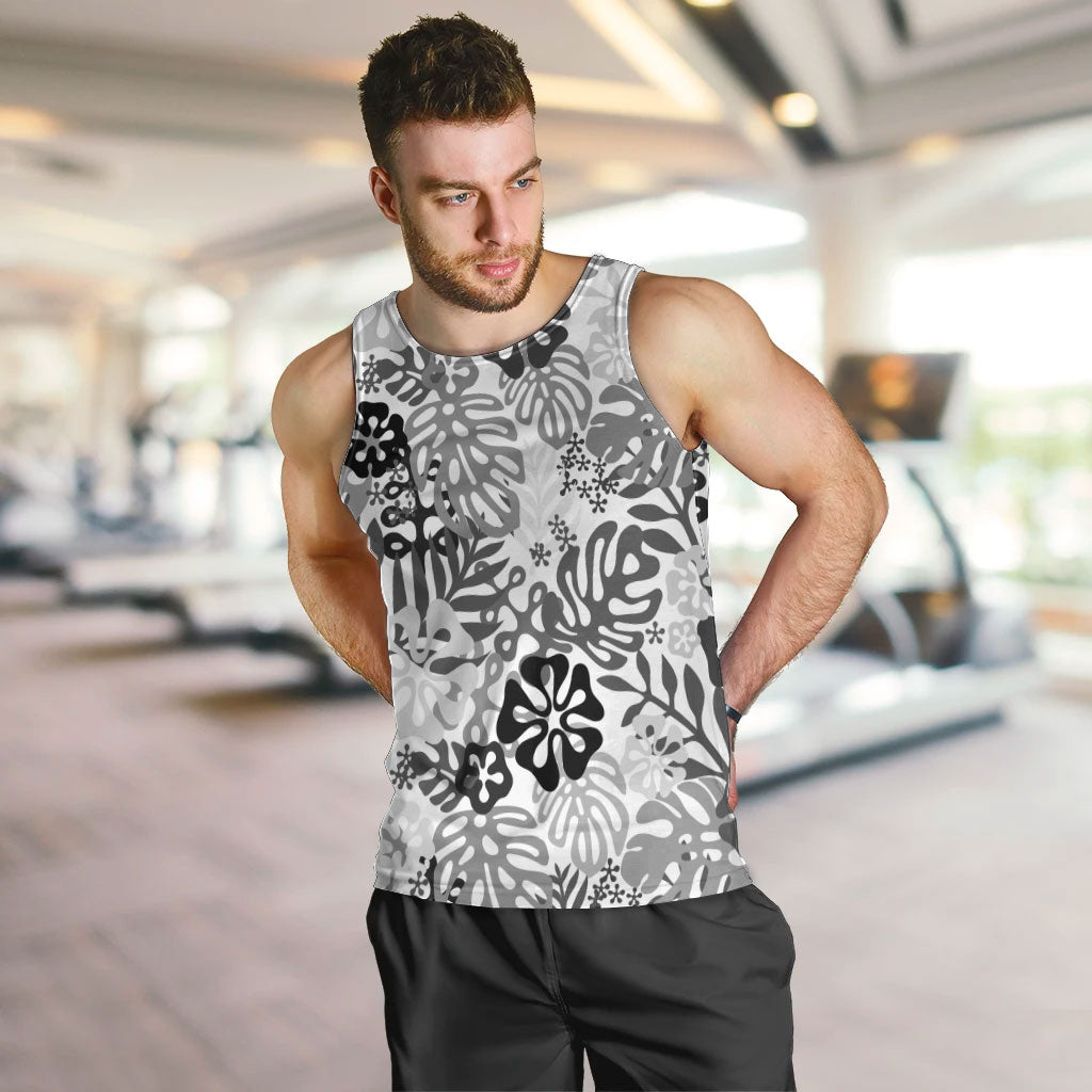 White Aloha Hawaiian Men Tank Top Monstera Hibiscus Tropical Pattern LT19 White - Polynesian Pride
