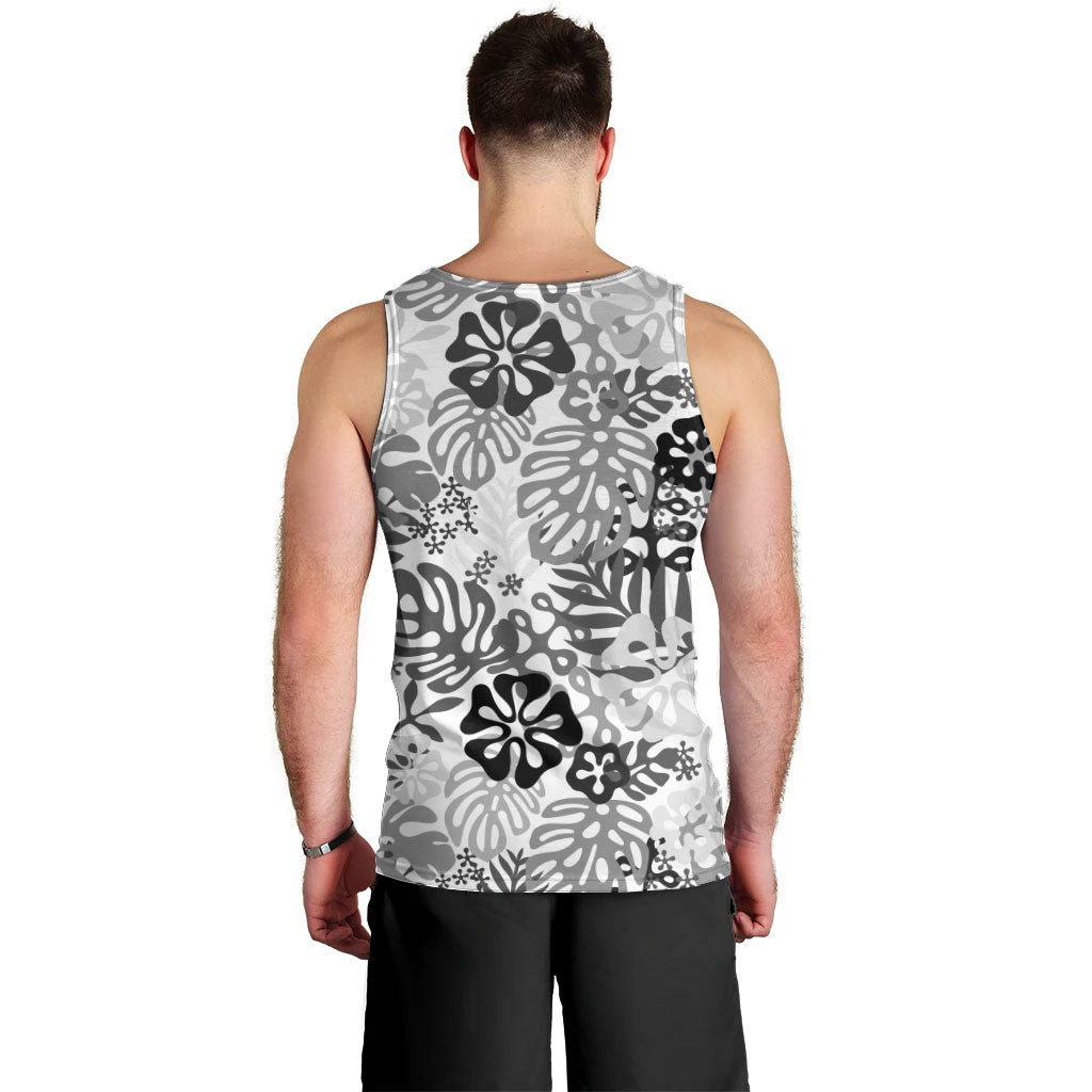 White Aloha Hawaiian Men Tank Top Monstera Hibiscus Tropical Pattern LT19 - Polynesian Pride