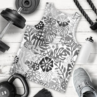 White Aloha Hawaiian Men Tank Top Monstera Hibiscus Tropical Pattern LT19 - Polynesian Pride