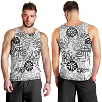 White Aloha Hawaiian Men Tank Top Monstera Hibiscus Tropical Pattern LT19 - Polynesian Pride