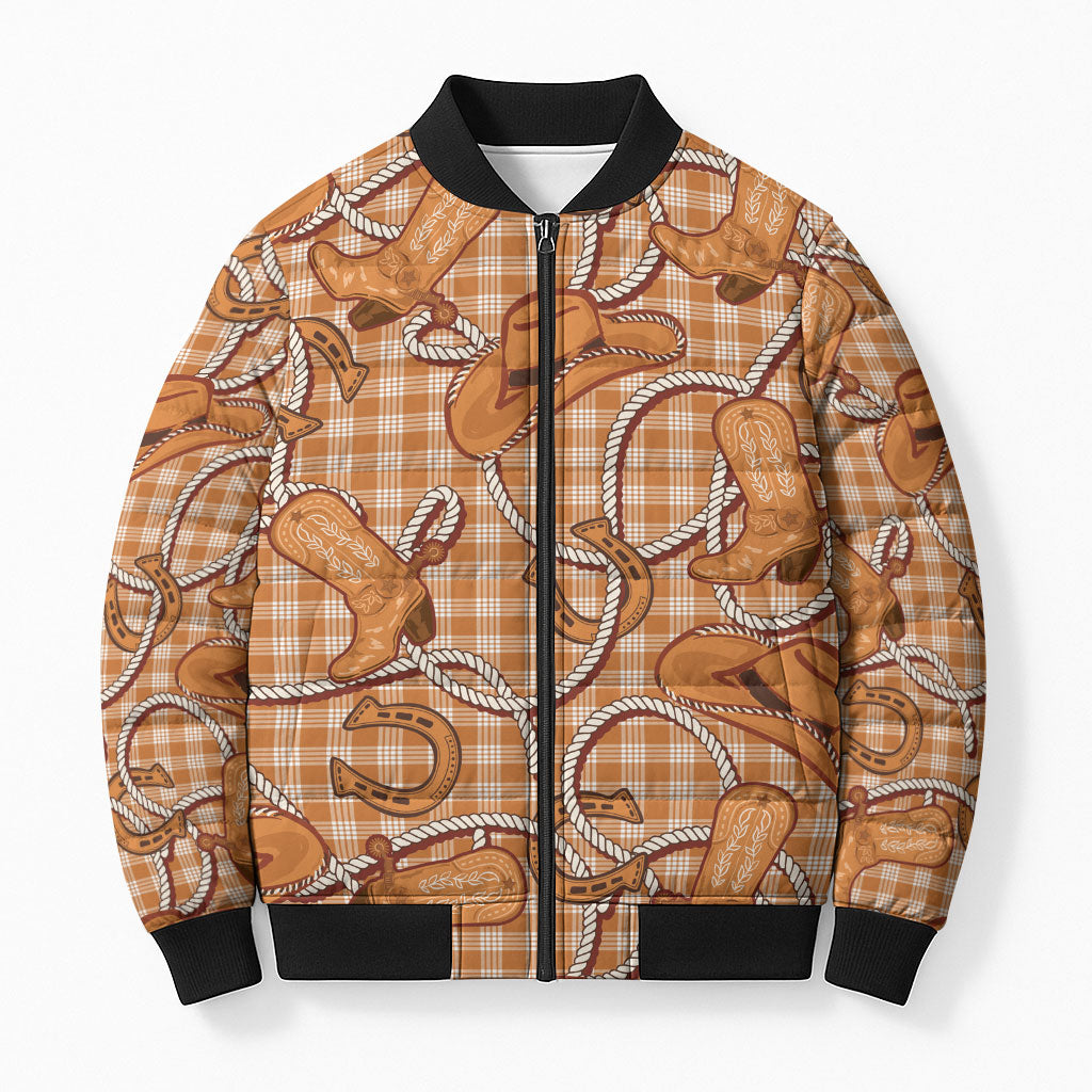 Brown Hawaii Palaka Cowboy Bomber Puffer Jacket Hawaiian Paniolo Festival Spirit