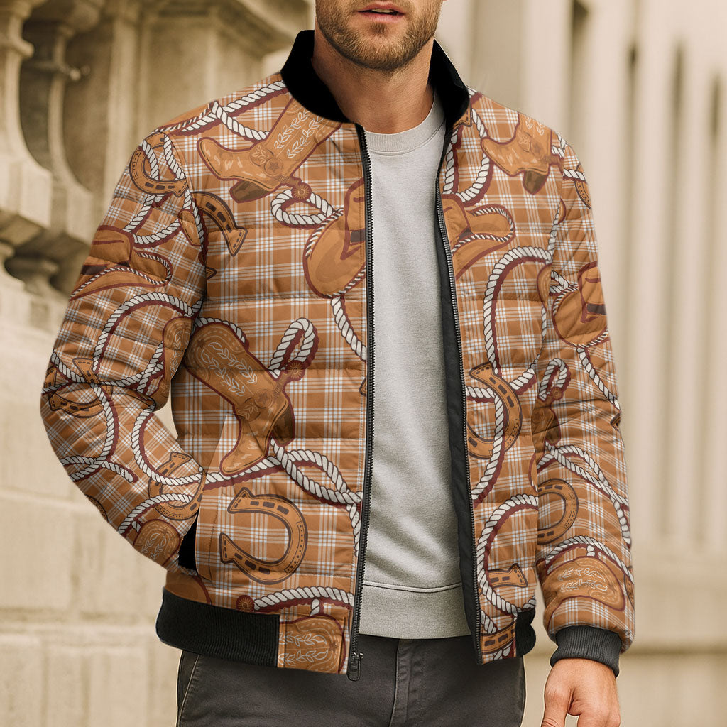 Brown Hawaii Palaka Cowboy Bomber Puffer Jacket Hawaiian Paniolo Festival Spirit LT19 - Polynesian Pride
