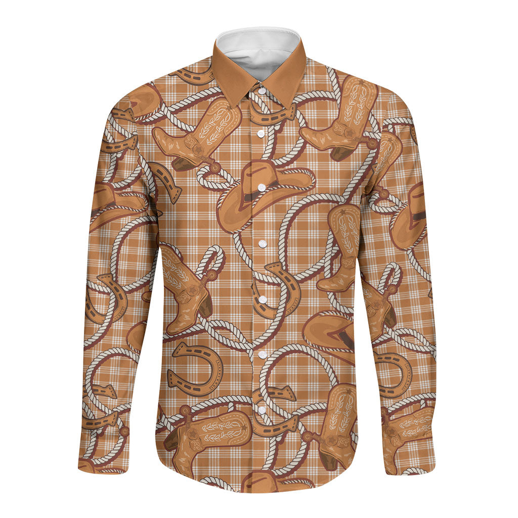 Brown Hawaii Palaka Cowboy Long Sleeve Button Shirt Hawaiian Paniolo Festival Spirit LT19 Unisex Brown - Polynesian Pride