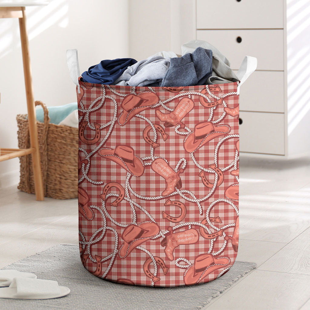 Red Hawaii Palaka Cowboy Laundry Basket Hawaiian Paniolo Festival Spirit