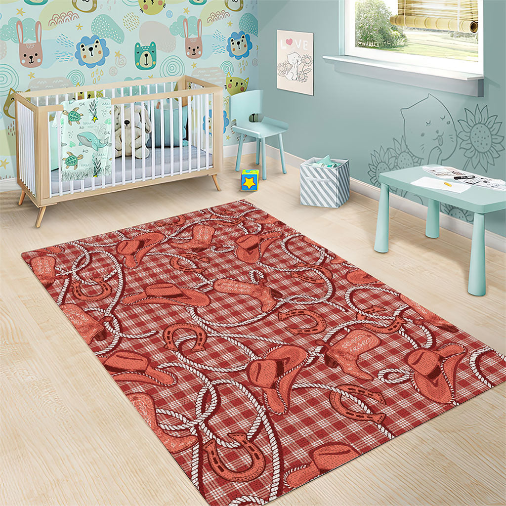 Red Hawaii Palaka Cowboy Area Rug Hawaiian Paniolo Festival Spirit LT19 - Polynesian Pride