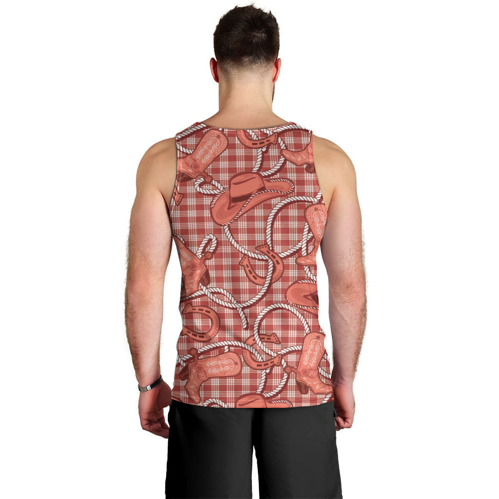 Red Hawaii Palaka Cowboy Men Tank Top Hawaiian Paniolo Festival Spirit LT19 - Polynesian Pride