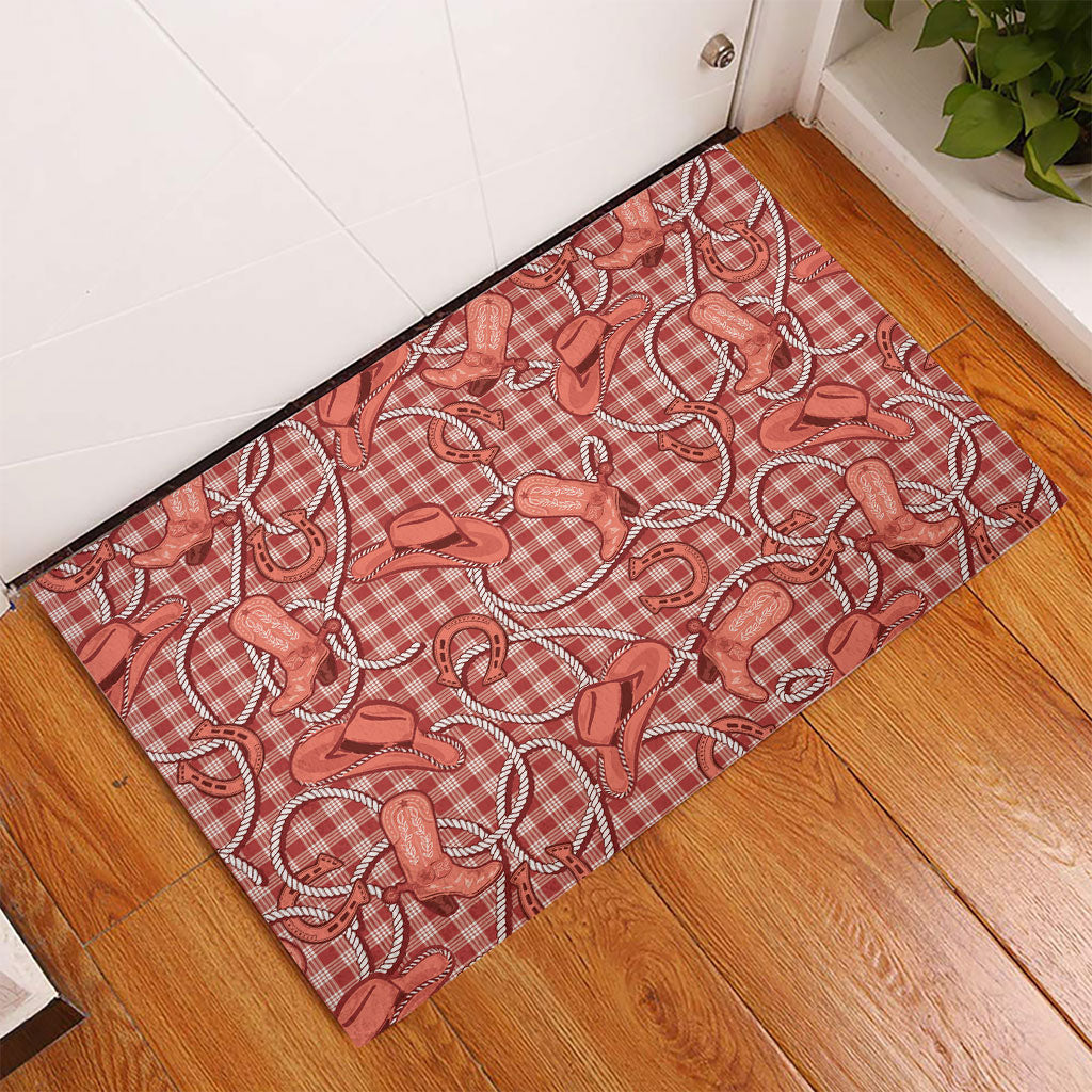 Red Hawaii Palaka Cowboy Rubber Doormat Hawaiian Paniolo Festival Spirit LT19 - Polynesian Pride