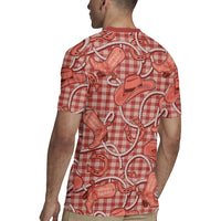 Red Hawaii Palaka Cowboy Rugby Jersey Hawaiian Paniolo Festival Spirit LT19 - Polynesian Pride