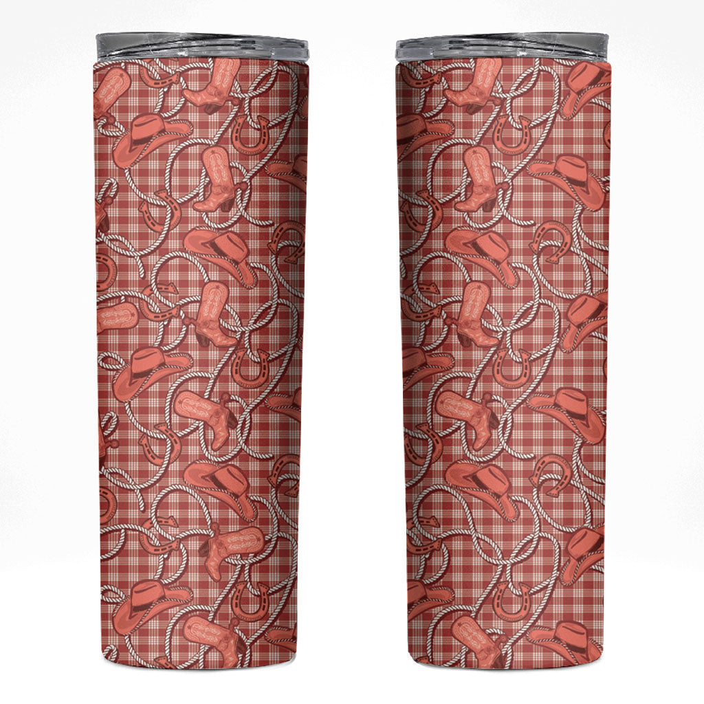 Red Hawaii Palaka Cowboy Skinny Tumbler Hawaiian Paniolo Festival Spirit