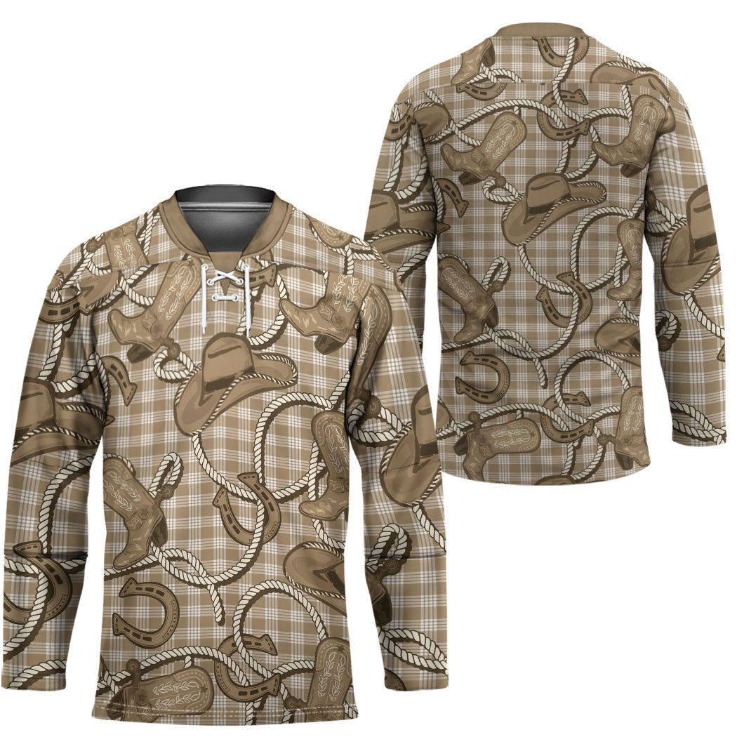 Beige Hawaii Palaka Cowboy Hockey Jersey Hawaiian Paniolo Festival Spirit LT19 - Polynesian Pride