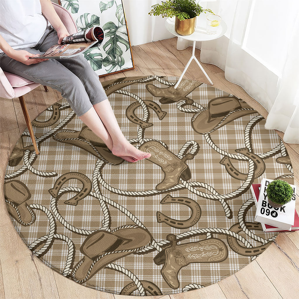 Beige Hawaii Palaka Cowboy Round Carpet Hawaiian Paniolo Festival Spirit LT19 - Polynesian Pride
