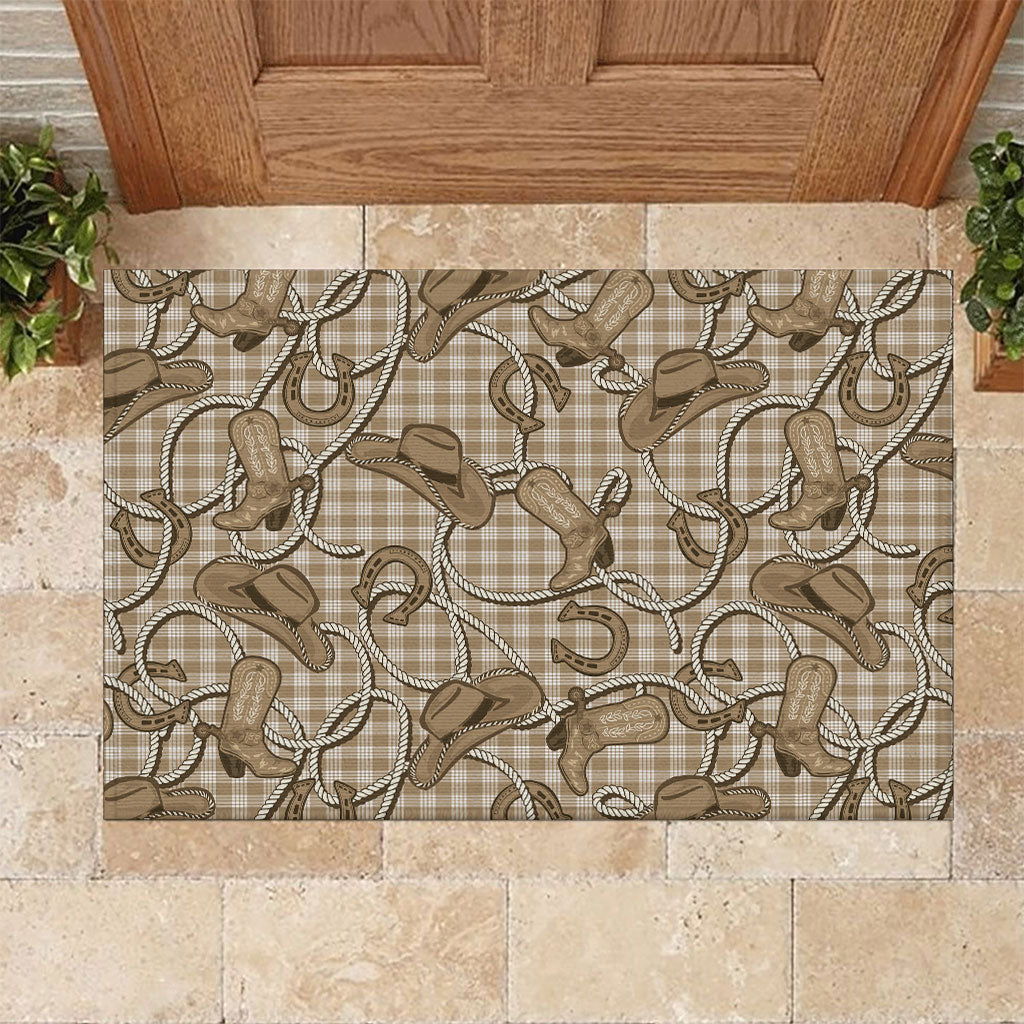 Beige Hawaii Palaka Cowboy Rubber Doormat Hawaiian Paniolo Festival Spirit LT19 Beige - Polynesian Pride