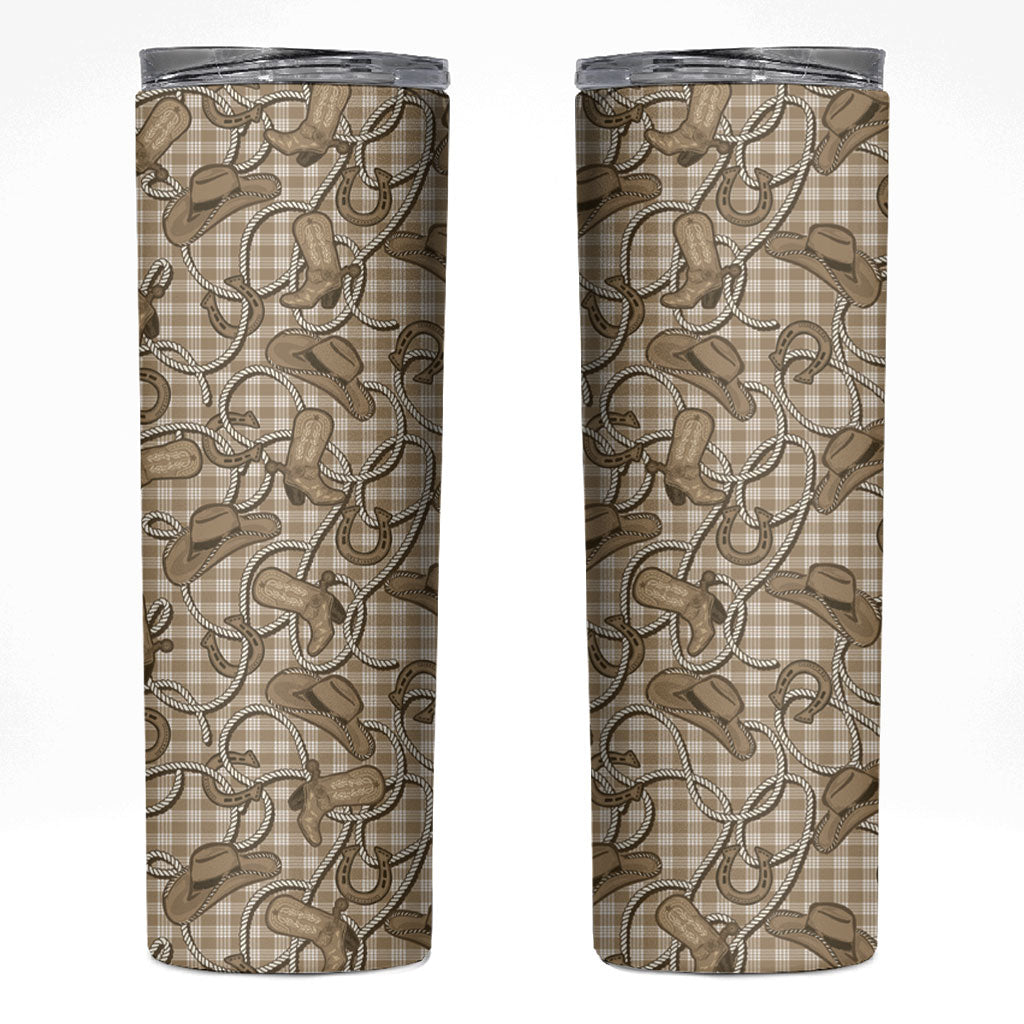 Beige Hawaii Palaka Cowboy Skinny Tumbler Hawaiian Paniolo Festival Spirit