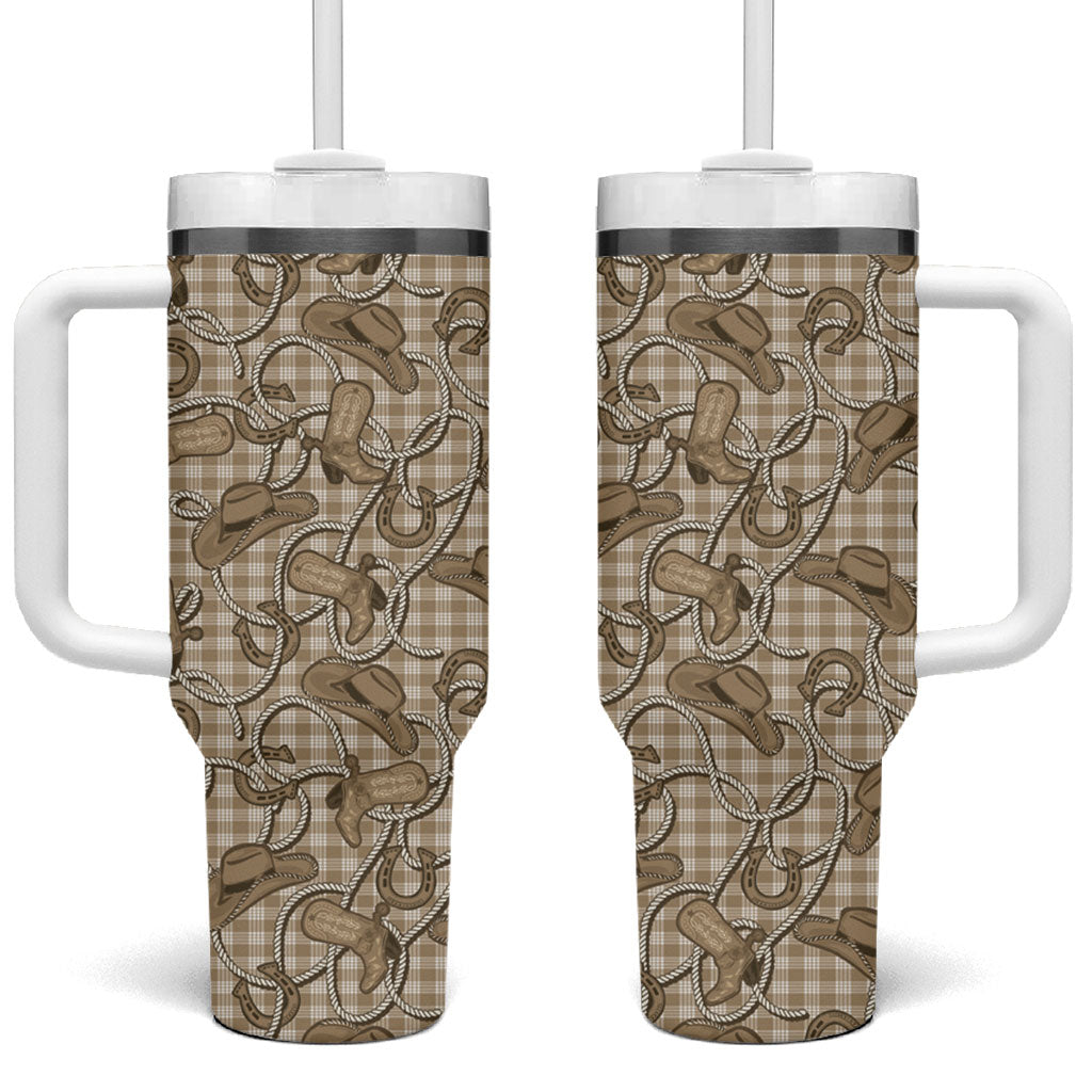 Beige Hawaii Palaka Cowboy Tumbler With Handle Hawaiian Paniolo Festival Spirit LT19 One Size: 40 oz Beige - Polynesian Pride