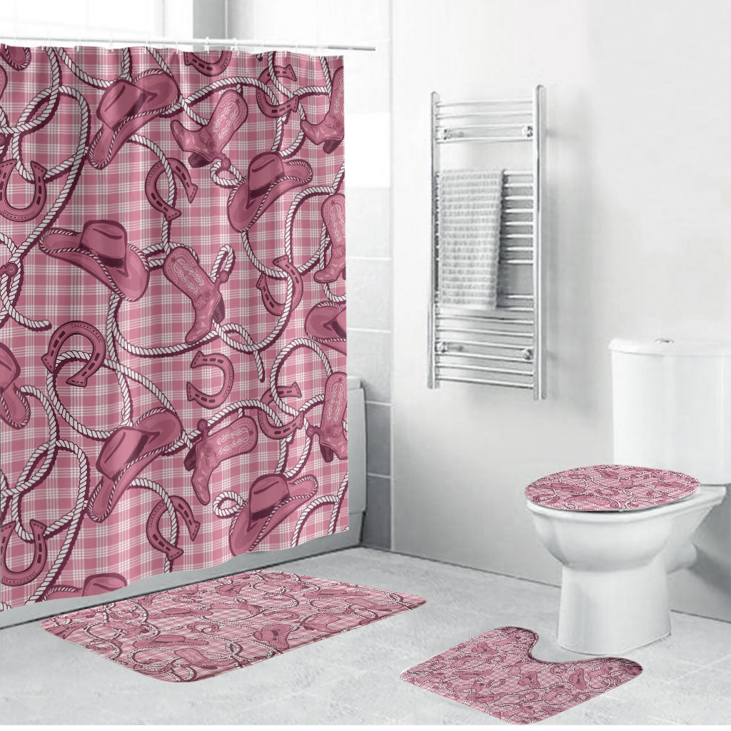 Pink Hawaii Palaka Cowboy Bathroom Set Hawaiian Paniolo Festival Spirit LT19 Bathroom Set (4 pcs) Pink - Polynesian Pride