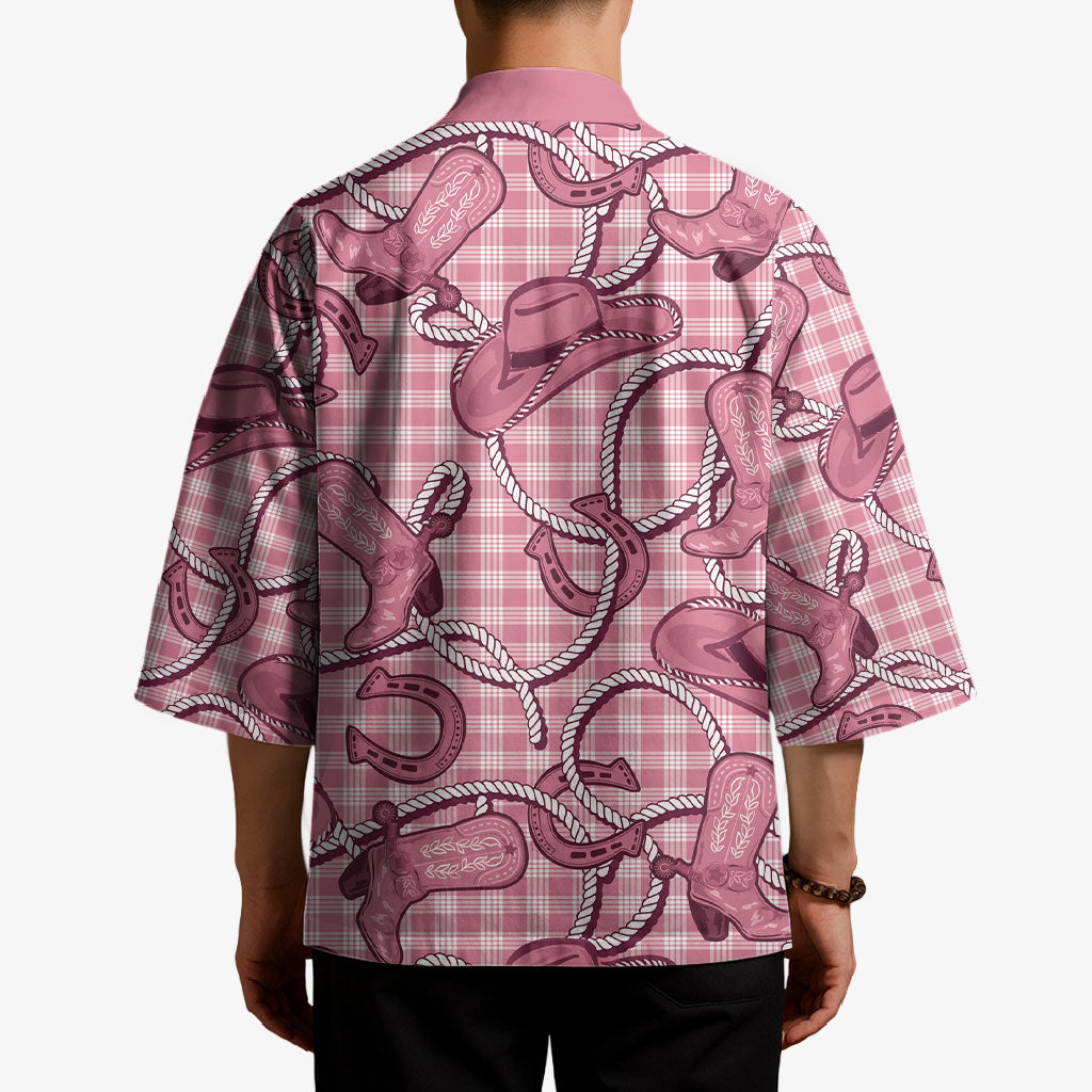 Pink Hawaii Palaka Cowboy Kimono Hawaiian Paniolo Festival Spirit LT19 - Polynesian Pride