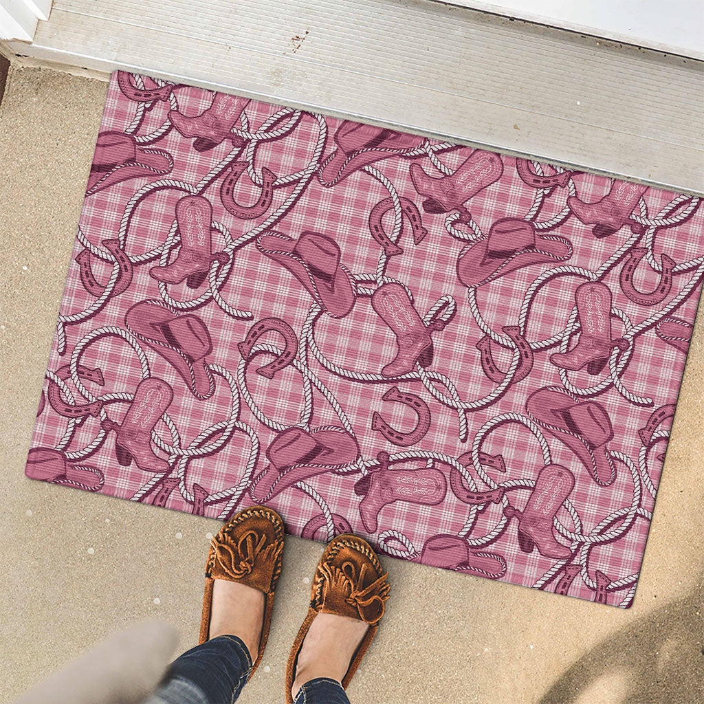 Pink Hawaii Palaka Cowboy Rubber Doormat Hawaiian Paniolo Festival Spirit LT19 - Polynesian Pride