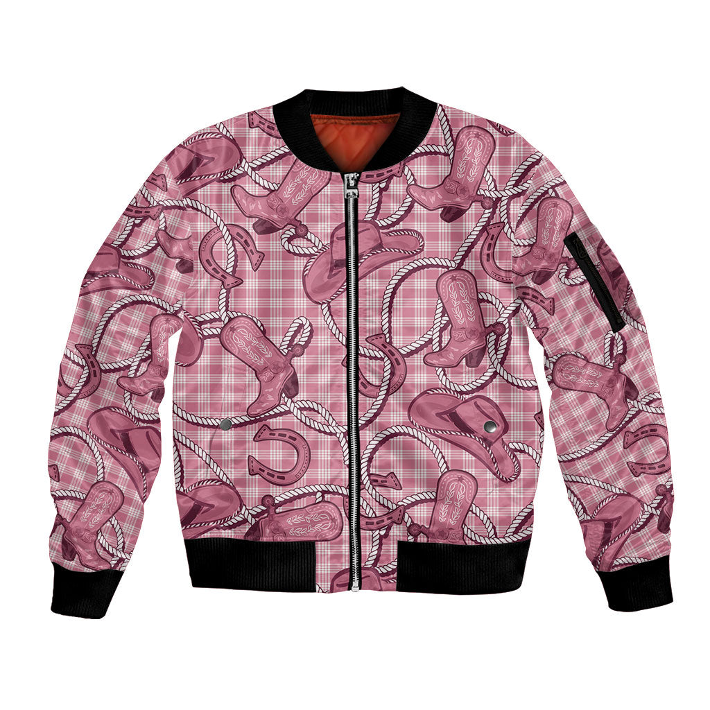 Pink Hawaii Palaka Cowboy Sleeve Zip Bomber Jacket Hawaiian Paniolo Festival Spirit LT19 Unisex Pink - Polynesian Pride