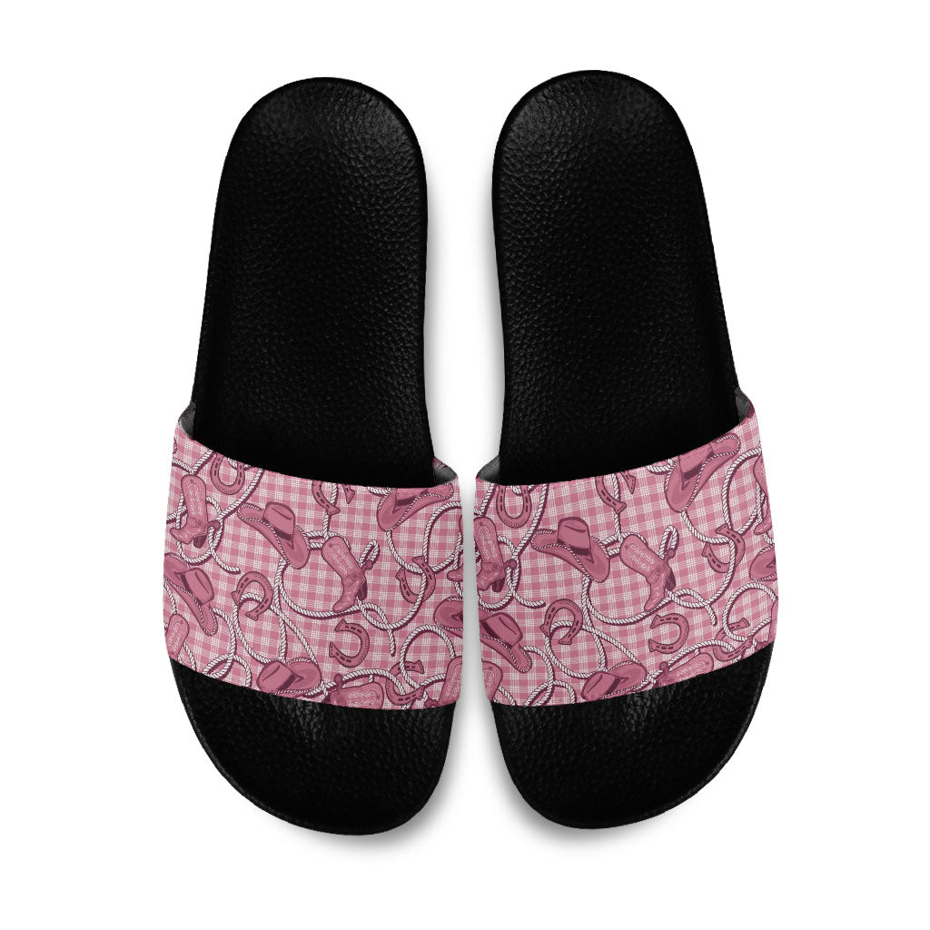 Pink Hawaii Palaka Cowboy Slide Sandals Hawaiian Paniolo Festival Spirit LT19 Pink - Polynesian Pride