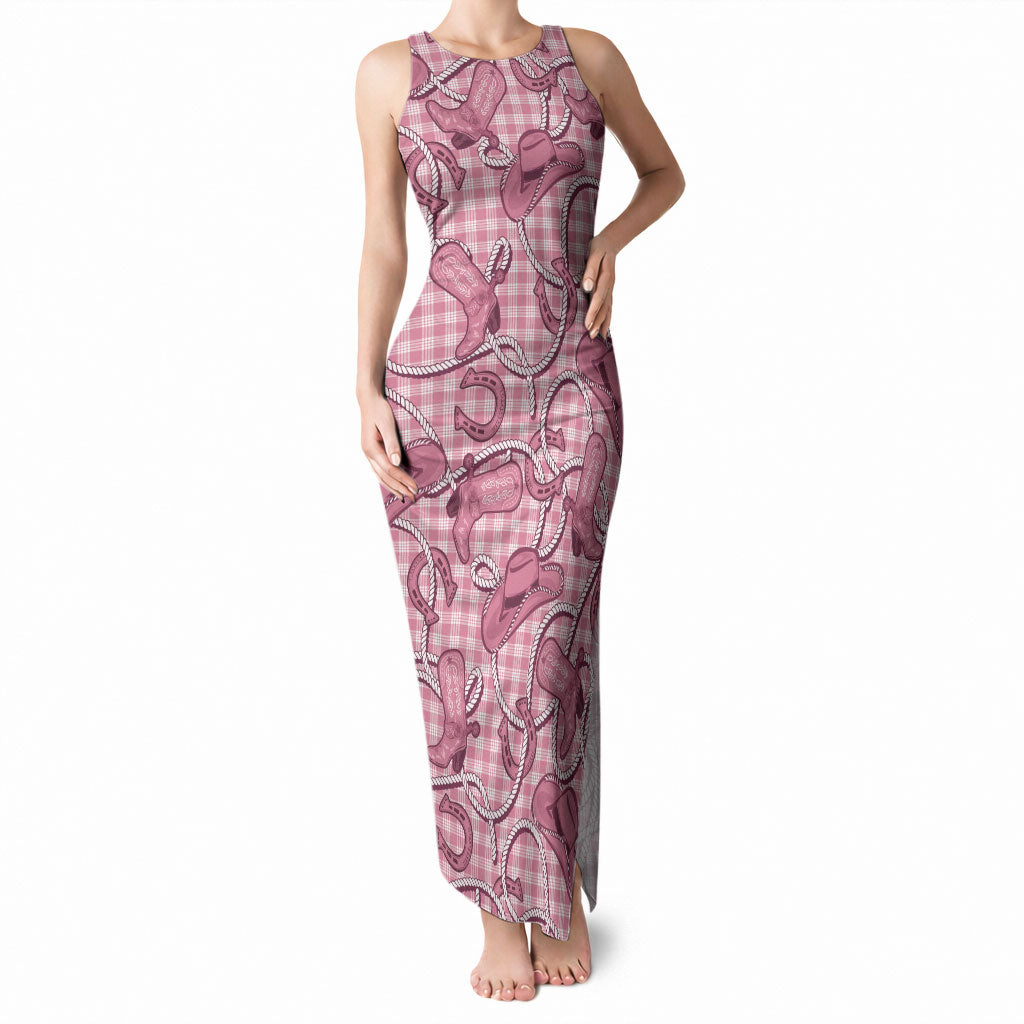 Pink Hawaii Palaka Cowboy Tank Maxi Dress Hawaiian Paniolo Festival Spirit LT19 Women Pink - Polynesian Pride