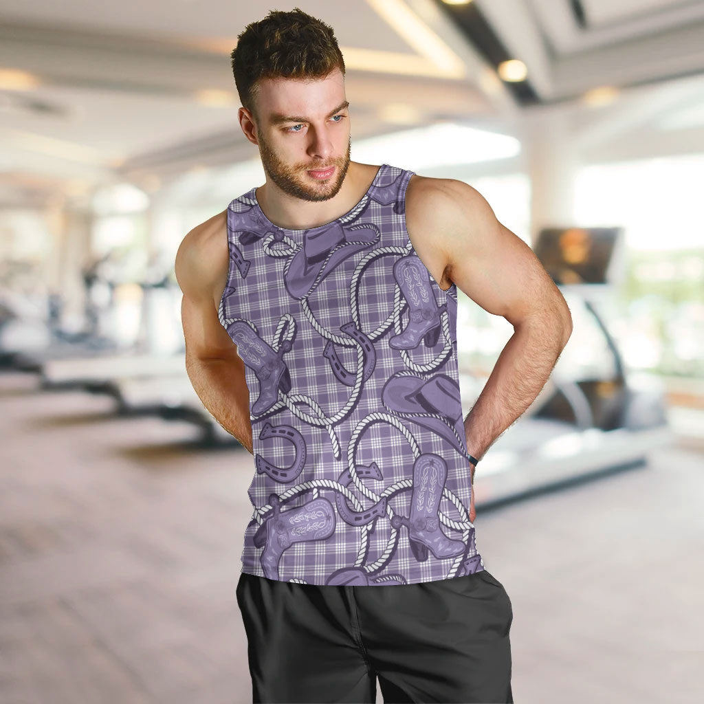 Purple Hawaii Palaka Cowboy Men Tank Top Hawaiian Paniolo Festival Spirit