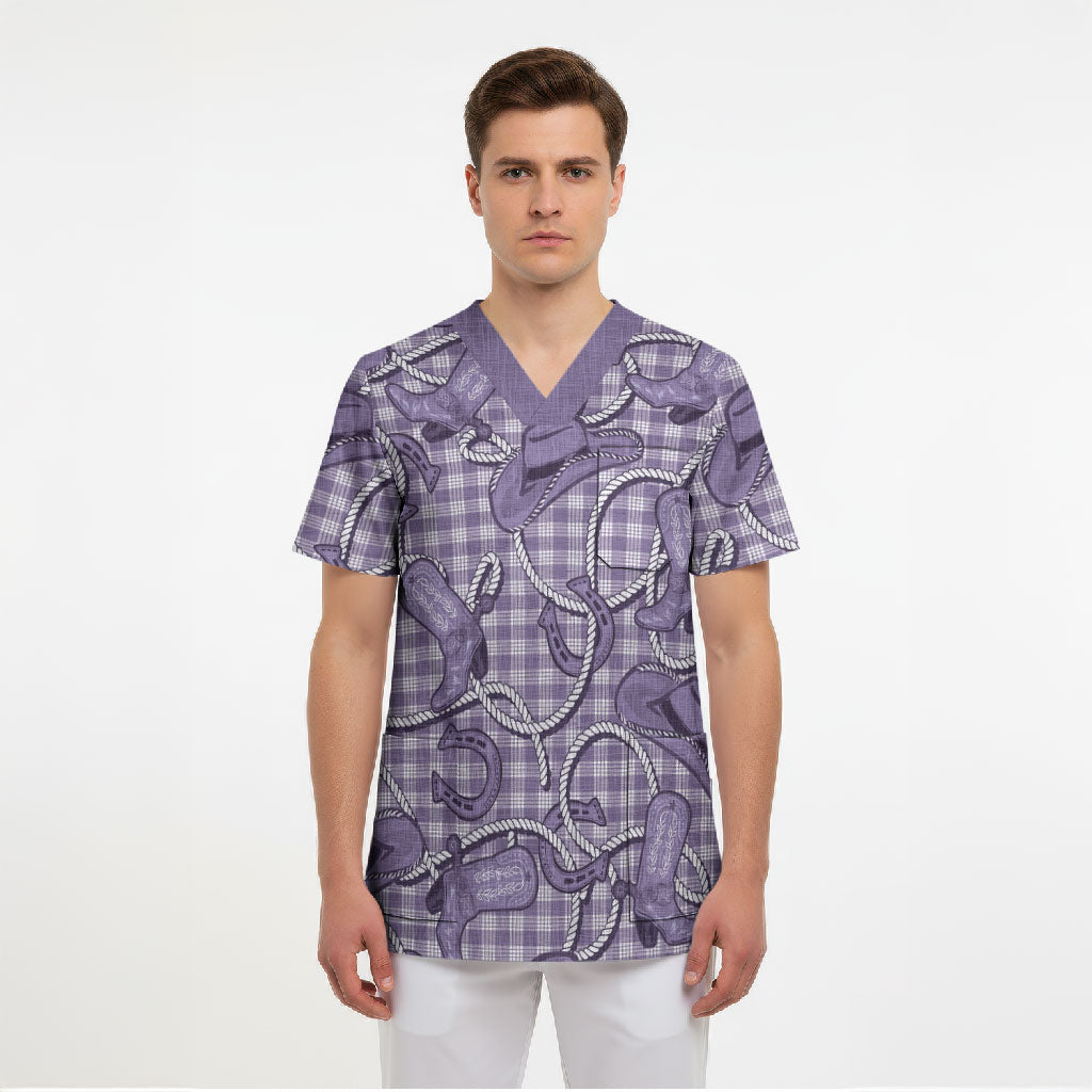 Purple Hawaii Palaka Cowboy Scrub Top Hawaiian Paniolo Festival Spirit LT19 - Polynesian Pride