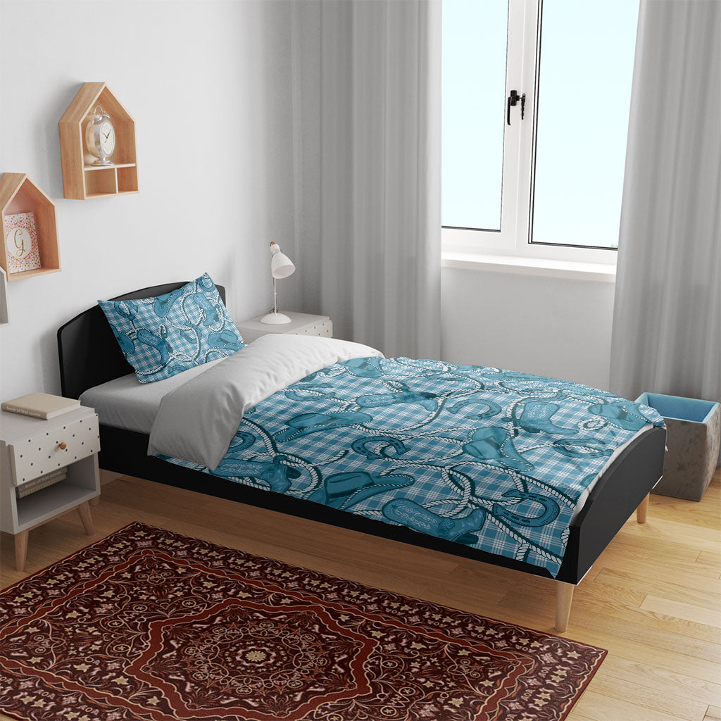 Blue Hawaii Palaka Cowboy Bedding Set Hawaiian Paniolo Festival Spirit LT19 - Polynesian Pride