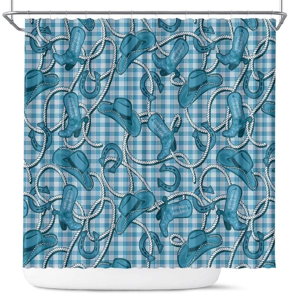 Blue Hawaii Palaka Cowboy Shower Curtain Hawaiian Paniolo Festival Spirit