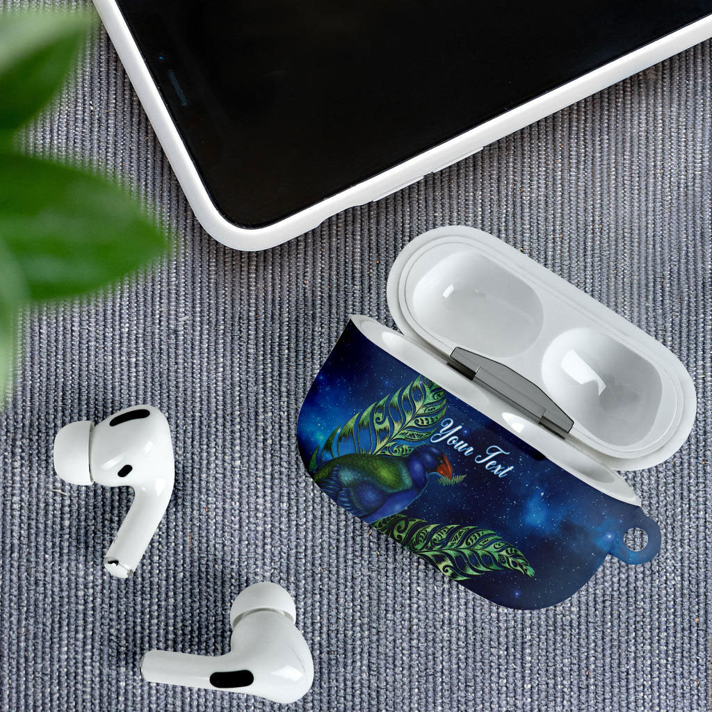 New Zealand Takahe Personalised AirPods Case Silver Fern Galaxy Polynesian Pattern