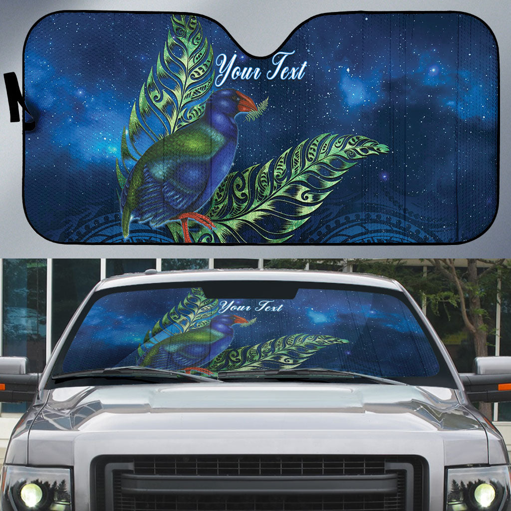 New Zealand Takahe Personalised Auto Sun Shade Silver Fern Galaxy Polynesian Pattern