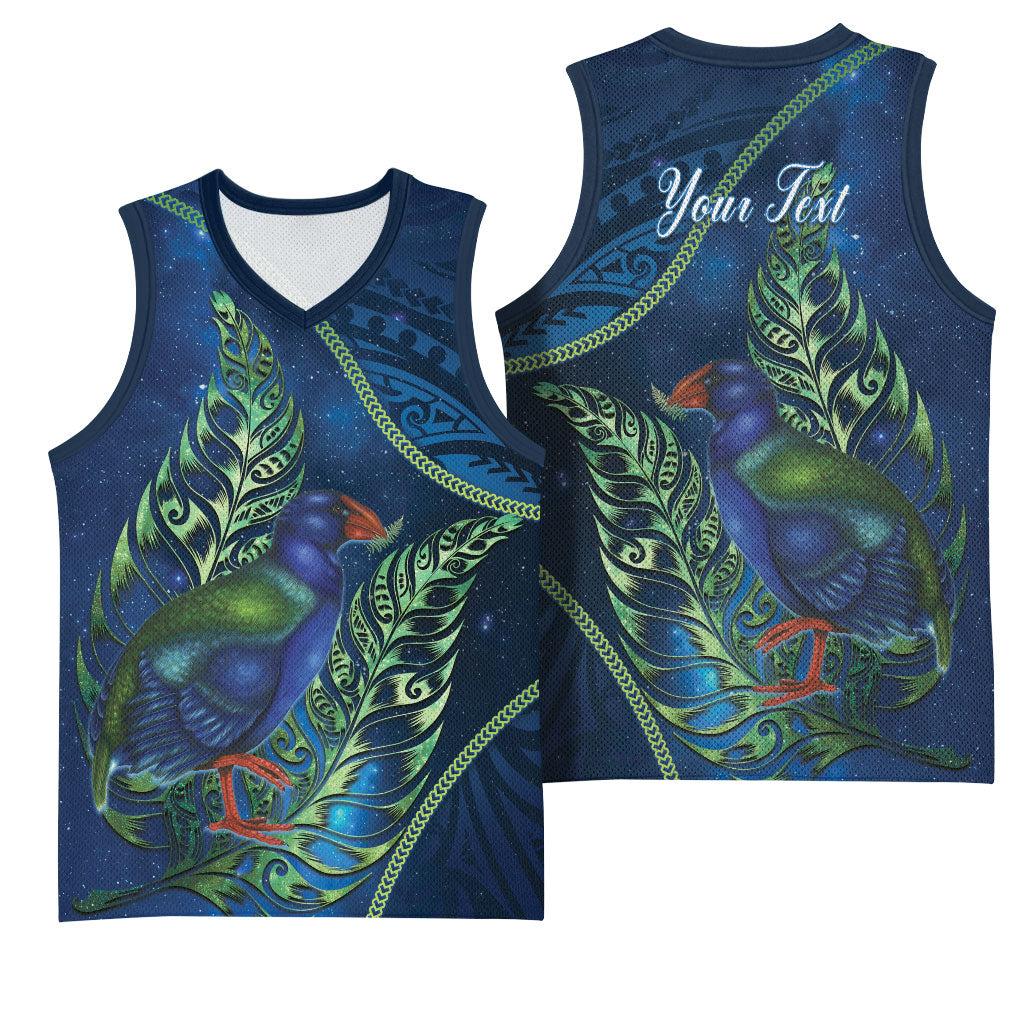 New Zealand Takahe Personalised Basketball Jersey Silver Fern Galaxy Polynesian Pattern
