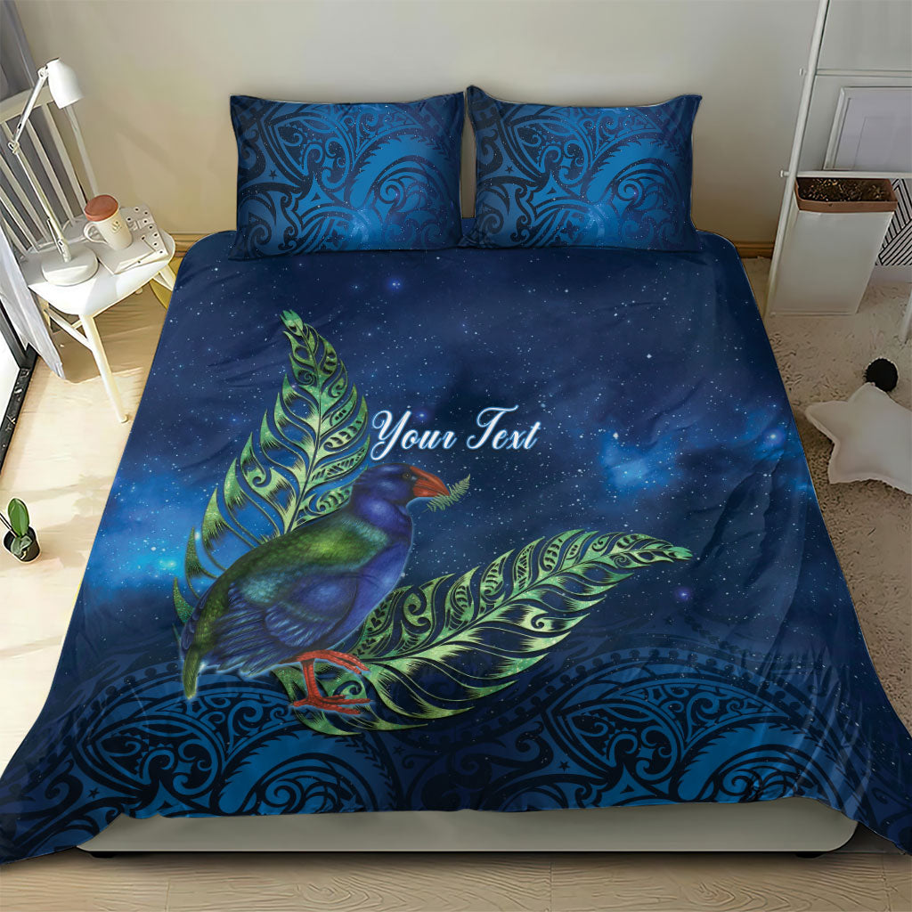 New Zealand Takahe Personalised Bedding Set Silver Fern Galaxy Polynesian Pattern