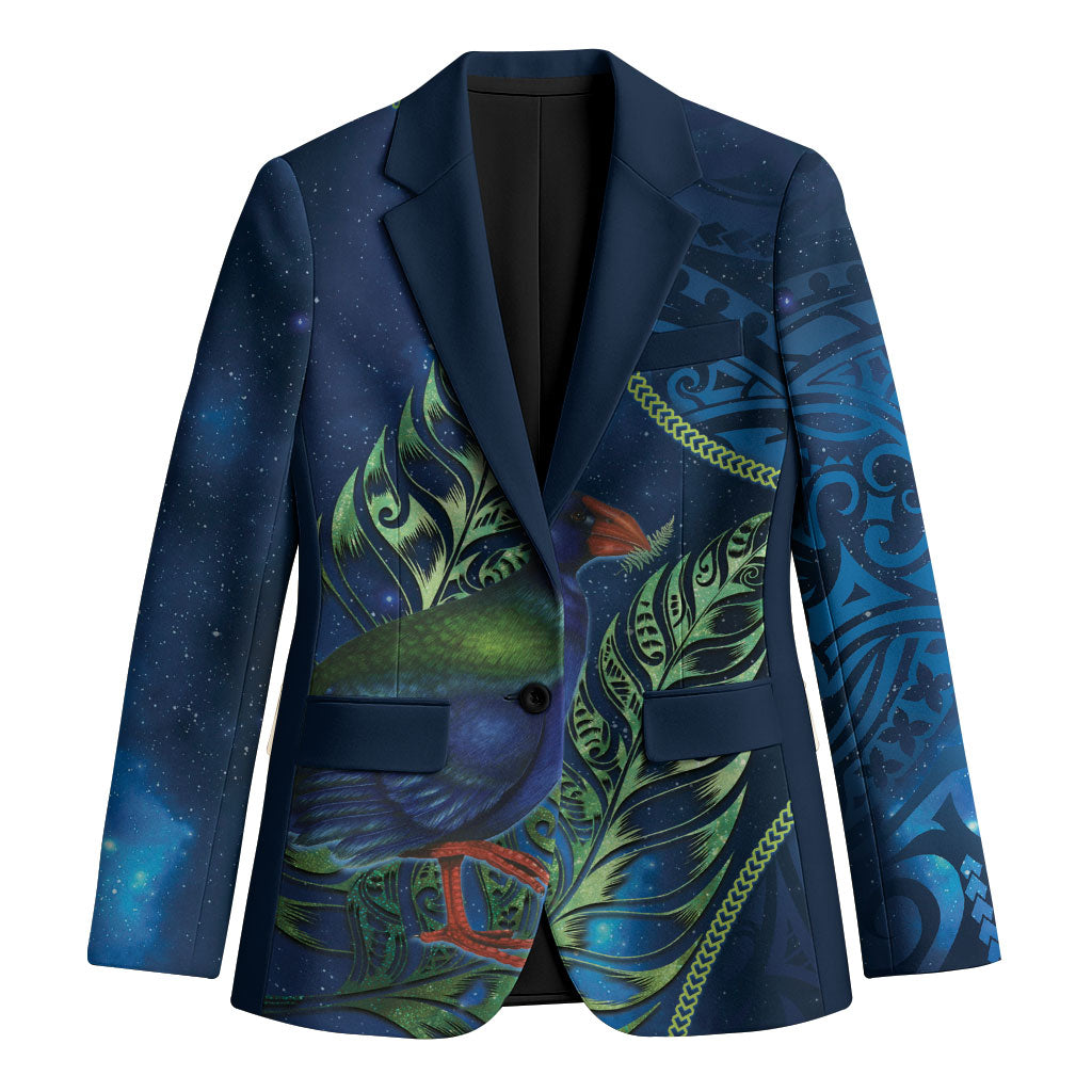 New Zealand Takahe Personalised Blazer Silver Fern Galaxy Polynesian Pattern