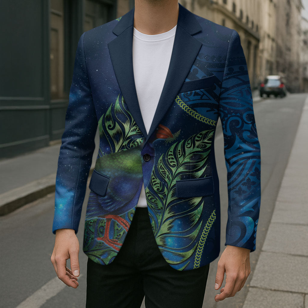 New Zealand Takahe Personalised Blazer Silver Fern Galaxy Polynesian Pattern